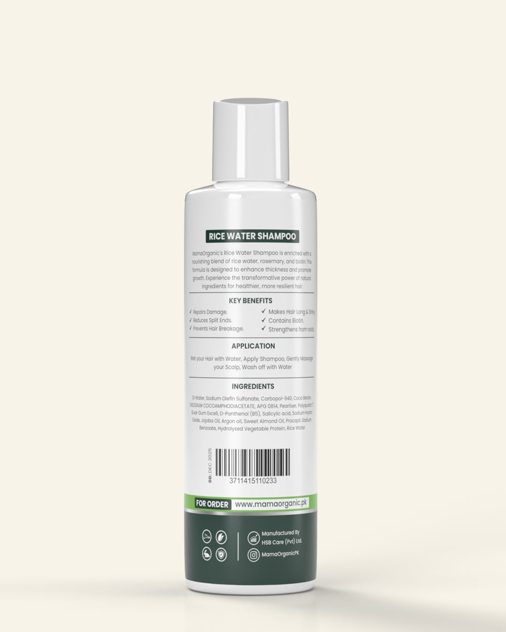 Rice Water Shampoo - 150ml for Long & Shiny Hair - Natural & Non Toxic