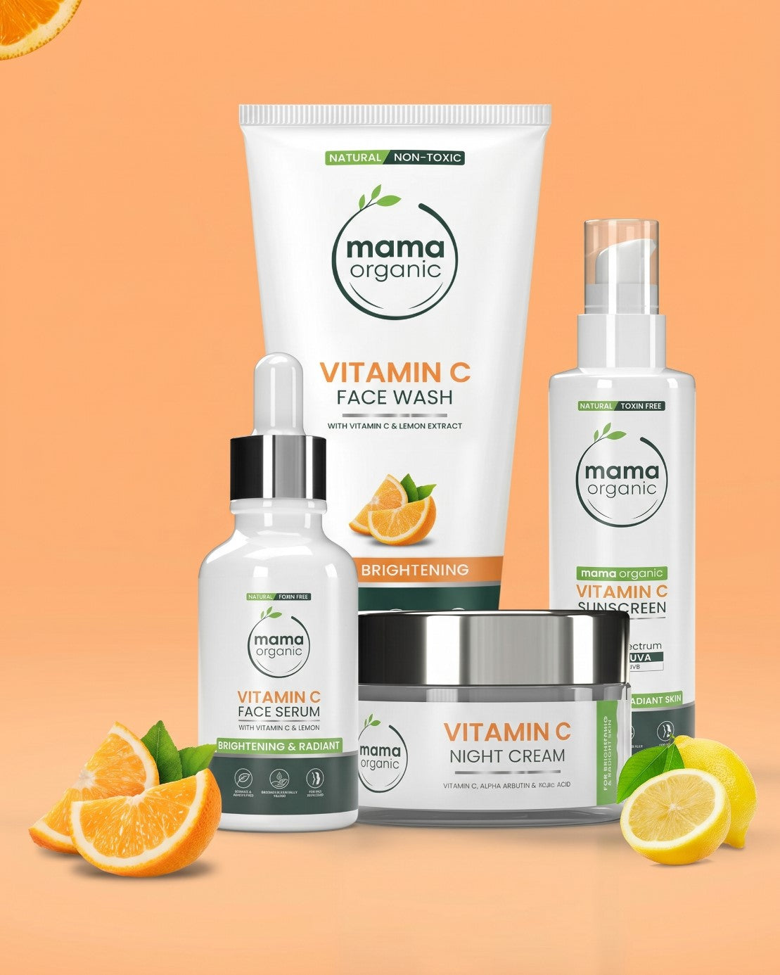 Vitamin C Brightening Skincare Bundle - Face Wash, Serum, Sunscreen & Night Cream