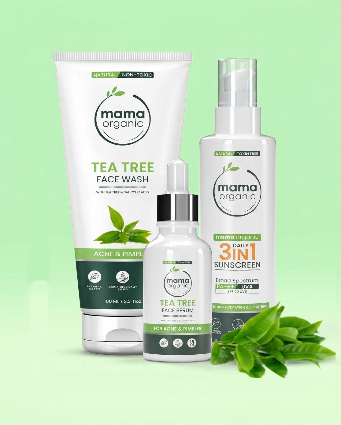 Tea Tree Acne Control Bundle | Face Wash, Serum & 3 in 1 Sunscreen