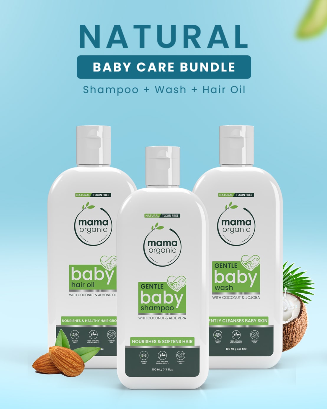 Natural Baby Care Bundle (Oil 100ML + Shampoo 100ML + Baby Wash 100ML)