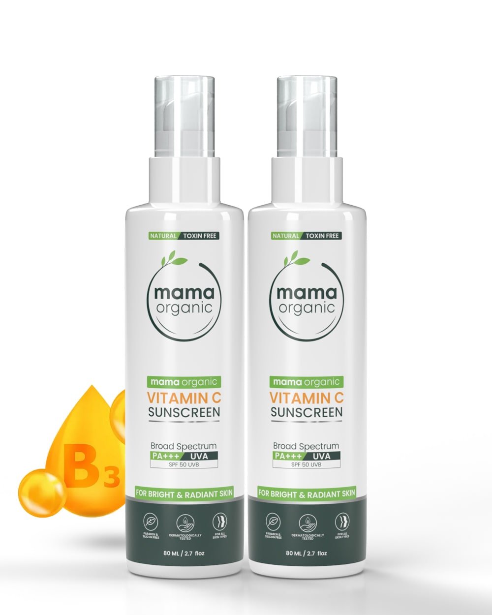 Vitamin C Sunscreen 80ml Combo for Bright Skin - Natural & Toxin-Free - MamaOrganic